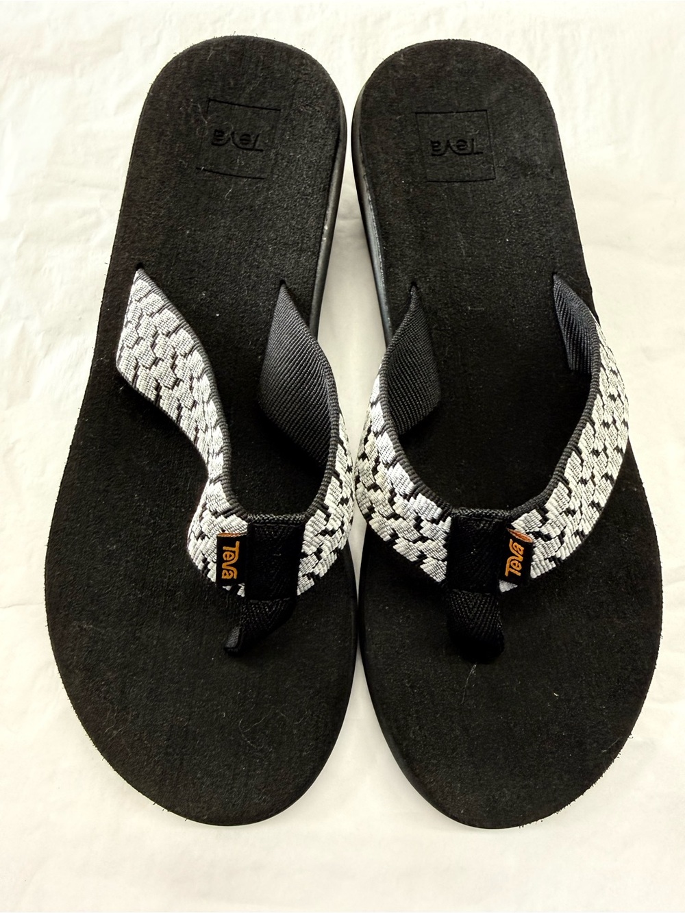 Teva Women’s Size 10 Black White Woven Strap Flip Flop Sandals